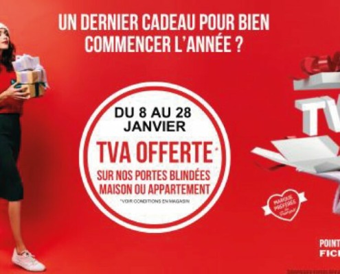 TVA offerte sur les blocs-portes blindés et serrures Fichet. Cette opération sera valable jusqu’au 28 janvier 2024